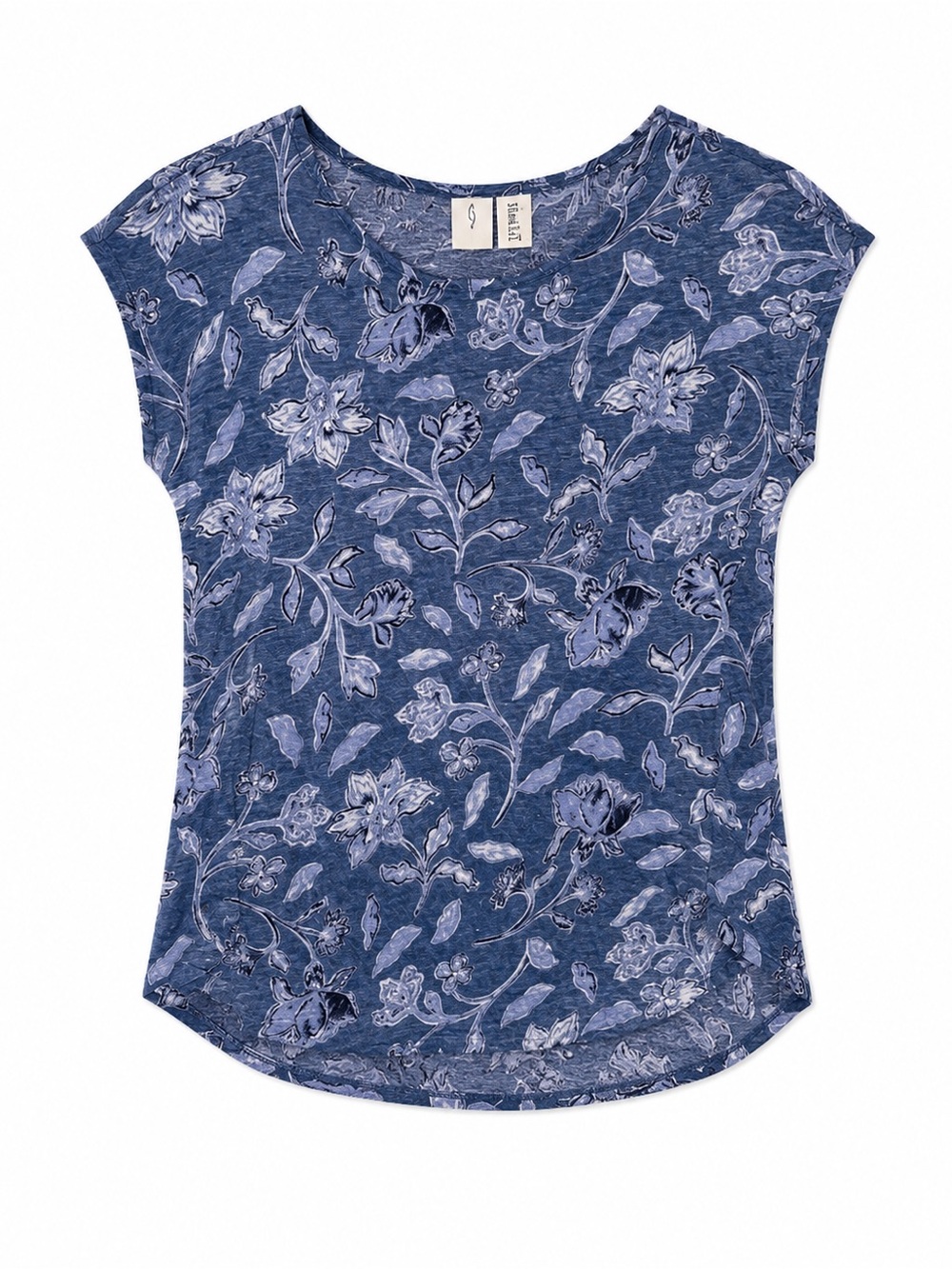 Joie Linen Blue Floral Print Tee Shirt